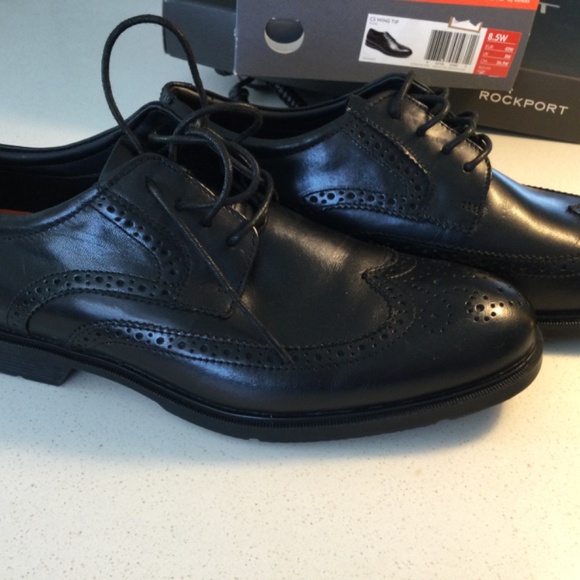 Brand New In Box Gorgeous Rockport Black Mens Wingtips - Picture 2 of 10